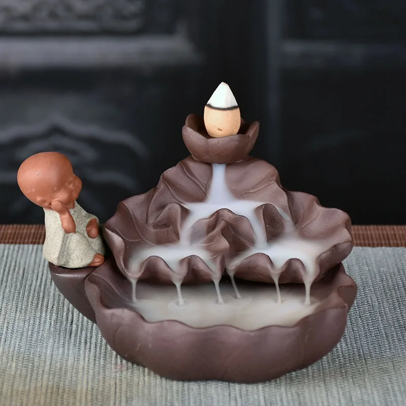 

Backflow Incense Burner Ceramic Monk Figurine Tower Smell Aromatic Home Office Incense Crafts Incense Holder