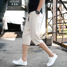 Мужские шорты корейские укороченные льняные свободные тонкие повседневные уличные шаровары для мальчиков