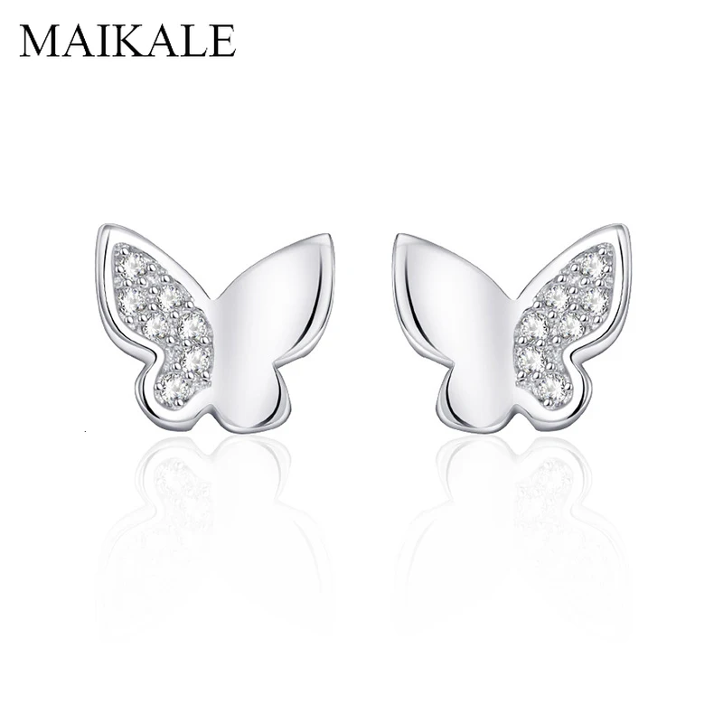 

MAIKALE Lovely Butterfly Heart Triangle Square Stud Earrings for Women Girls Cubic Zirconia Small Earrings Charm Jewelry Gifts
