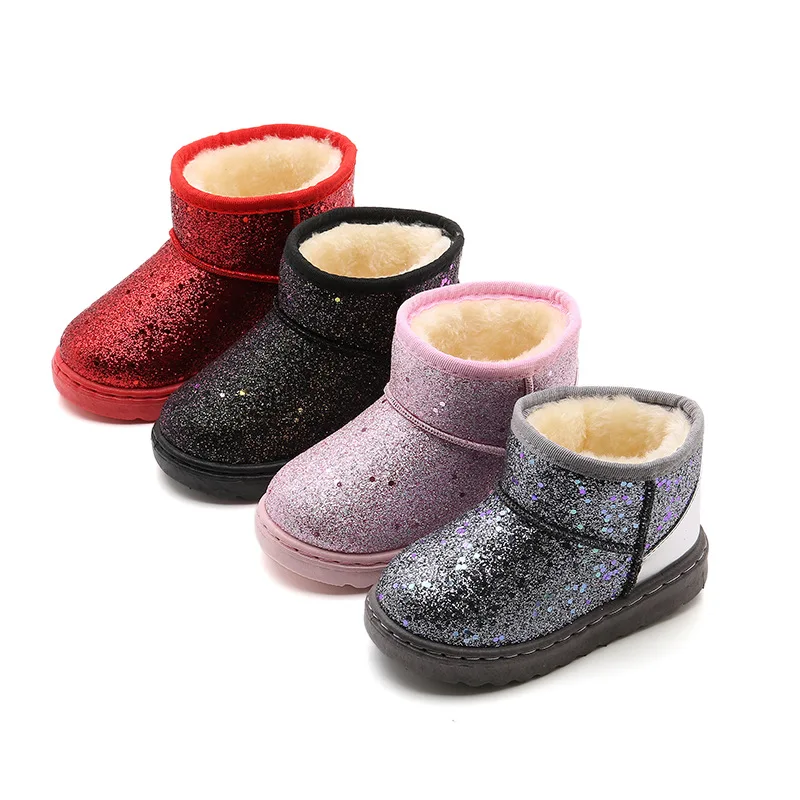 

Sequined Ankle Short Boots Children Shiny Spring Winter Boots Warm Toddler Baby Small Kids Anti-skid Flat Snowshoes Baby Shoes