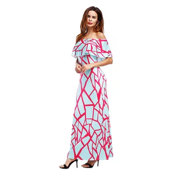

2019 New Summer Print Off Shoulder Maxi Dress Robe Sexy Party Dresses Slash Neck Backless Slim Elegant Beach Bodycon Long Dress