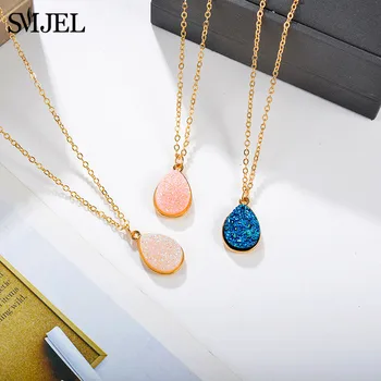 

SMJEL Geomtric Stone Druzy Charm Necklace Choker Fashion Resin Crystal Stone Necklace Brand Jewelry for Women Girls