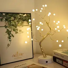 HobbyLane светодиодный светильник в форме дерева из медной проволоки, ночник с сенсорным выключателем, декоративный USB светодиодный светильник, Настольный светильник