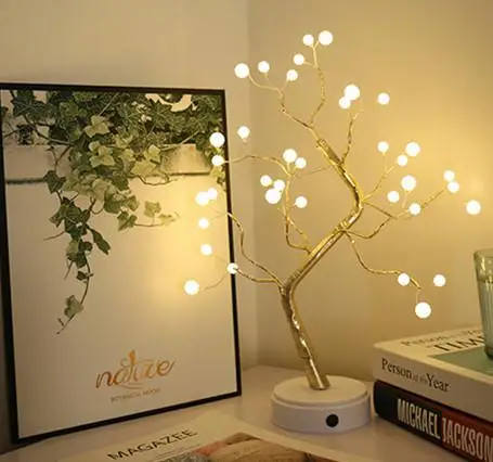 

HobbyLane LED Copper Wire Tree Shape Night with Touch Sensor Switch Decoration Battery USB Led Table Lamp Table Light