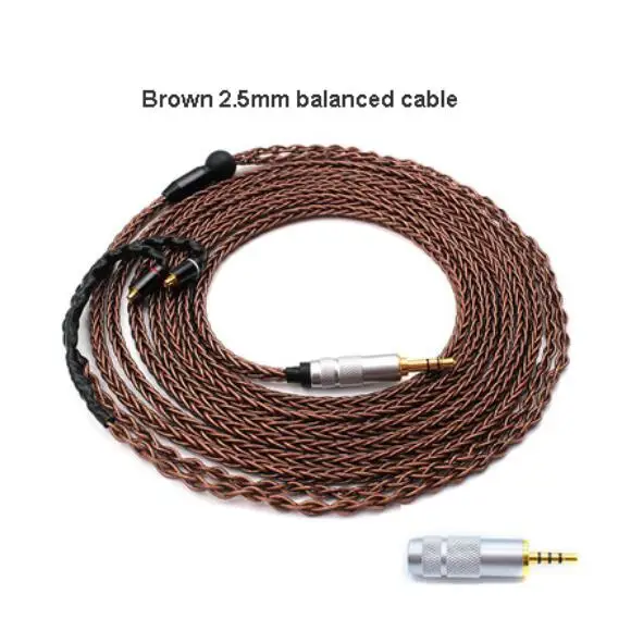 Brown 2.5mm 8 Core 3,5/2,5/4,4 мм сбалансированный Модернизированный настраиваемый головной наушник кабель 7N OCC медный посеребренный HiFi гарнитура линия - Цвет: Brown 2.5mm