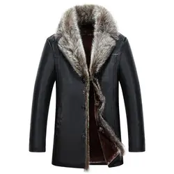 2018 новые длинные Повседневное Veste Cuir Homme Plus Размеры большой натуральный меховой воротник зимняя куртка Для мужчин