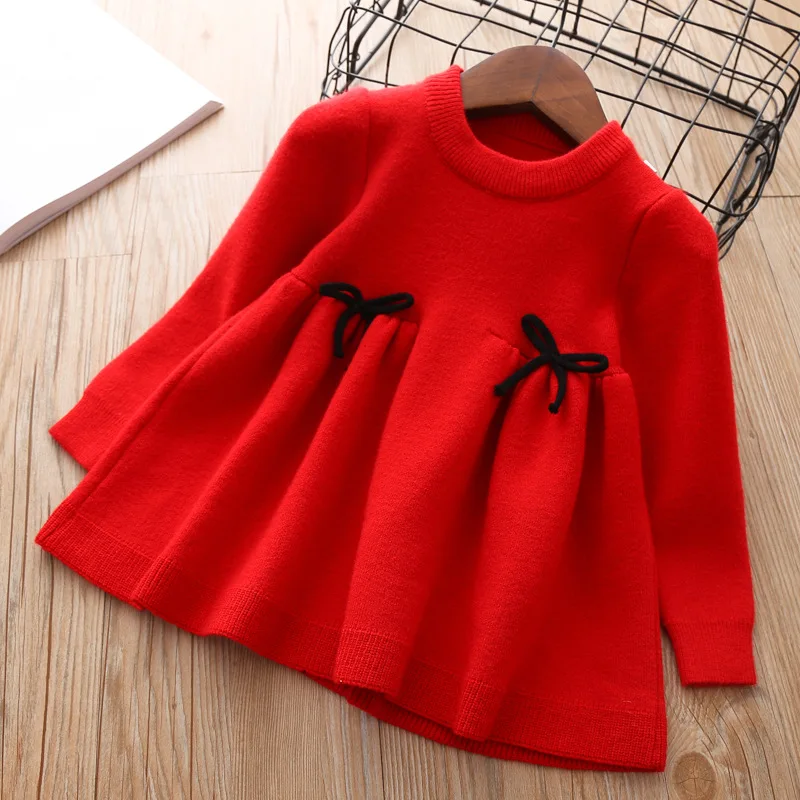 

Baby Fall Dress for Girls Toddler Sweater Tops kids autumn knitted Clothes thick Dresses Teens Cute Christmas Shirt 1 2 3 years