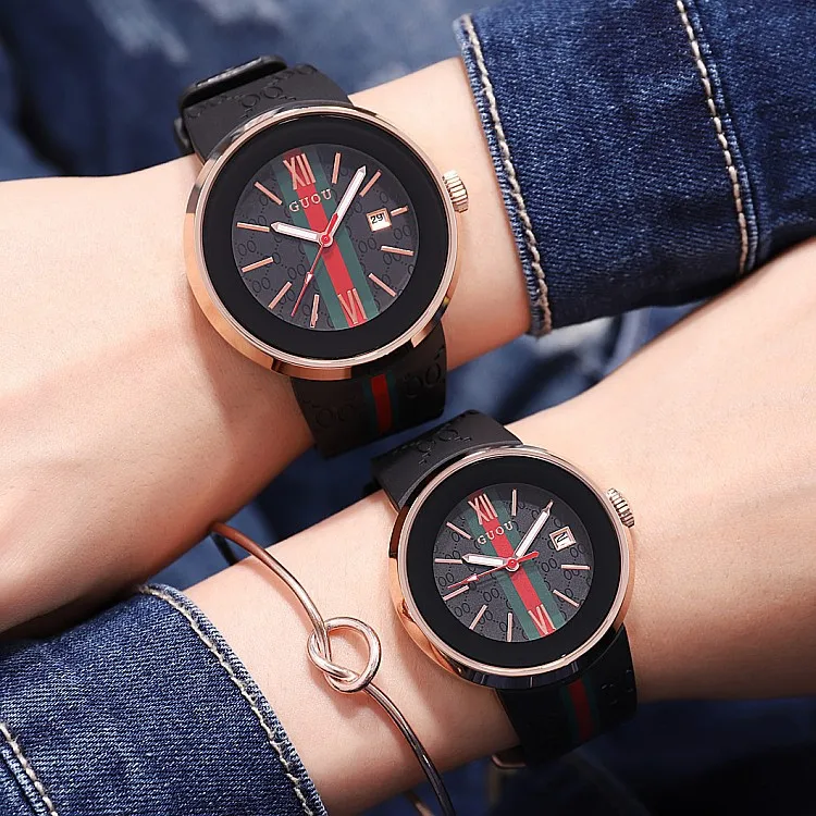 

New fashion women's watch trend personality movement with calendar men's silicone strap couple table Neutral Watch wrist