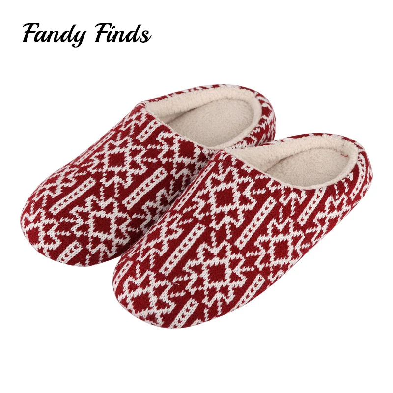 

Fandy Finds Ladies Home Slippers Big Size Rome Totem Short Plush Winter Women Non-Slip Indoor Wool Knitted Home Slippers