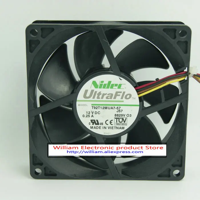 

Original for Nidec UltraFlo series T92T12MUA7-57 DC12V 0.25A 90*90*25MM 9cm PWM low wind silent cooling fan