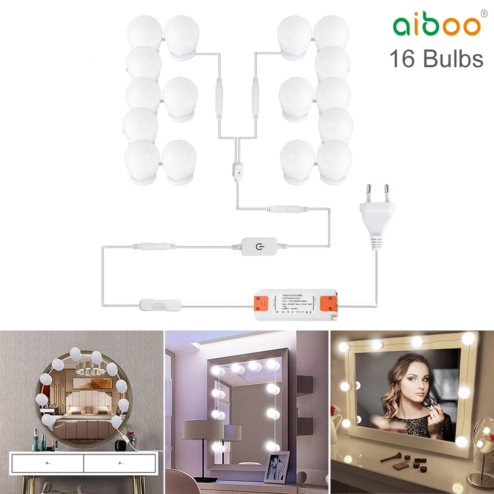 LED Vanity Hollywood Styles Makeup Mirror Lights kit bulbs for wall Dressing Table with Dimmer & Adapter Plug in 16PCS Bulb 2 LED Vanity Hollywood Styles Makeup Mirror Lights kit bulbs for wall Dressing Table with Dimmer & Adapter Plug in 16PCS Bulb 2