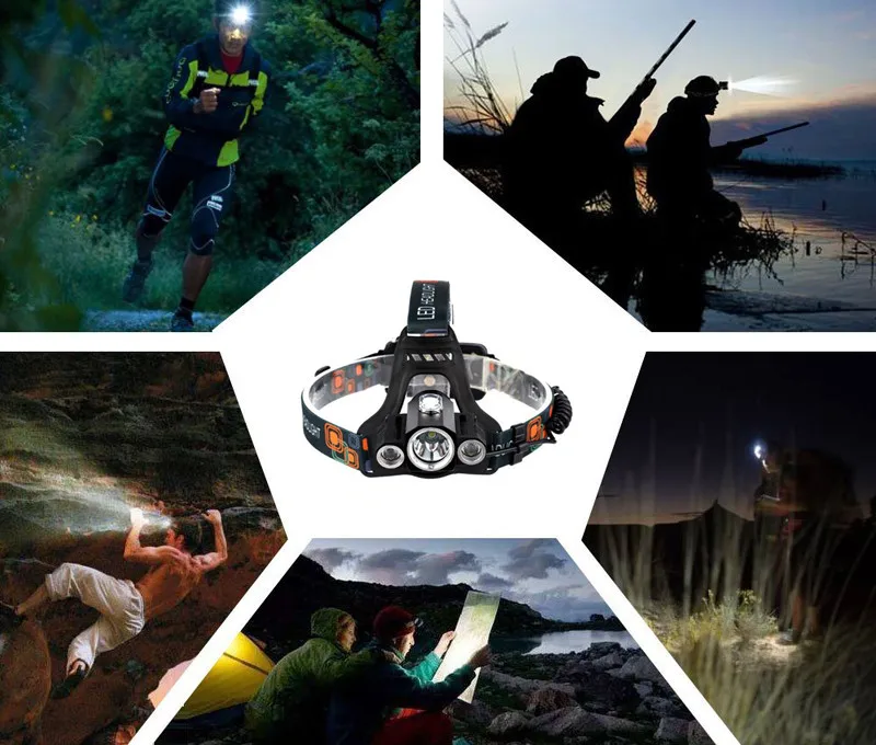 Led Headlamp XM-L L2 5000LM Headlight CREE T6 3000LM headlamps Head Lamp Torch Lantern Flashlight Head +18650 Battery +  Charge 88_
