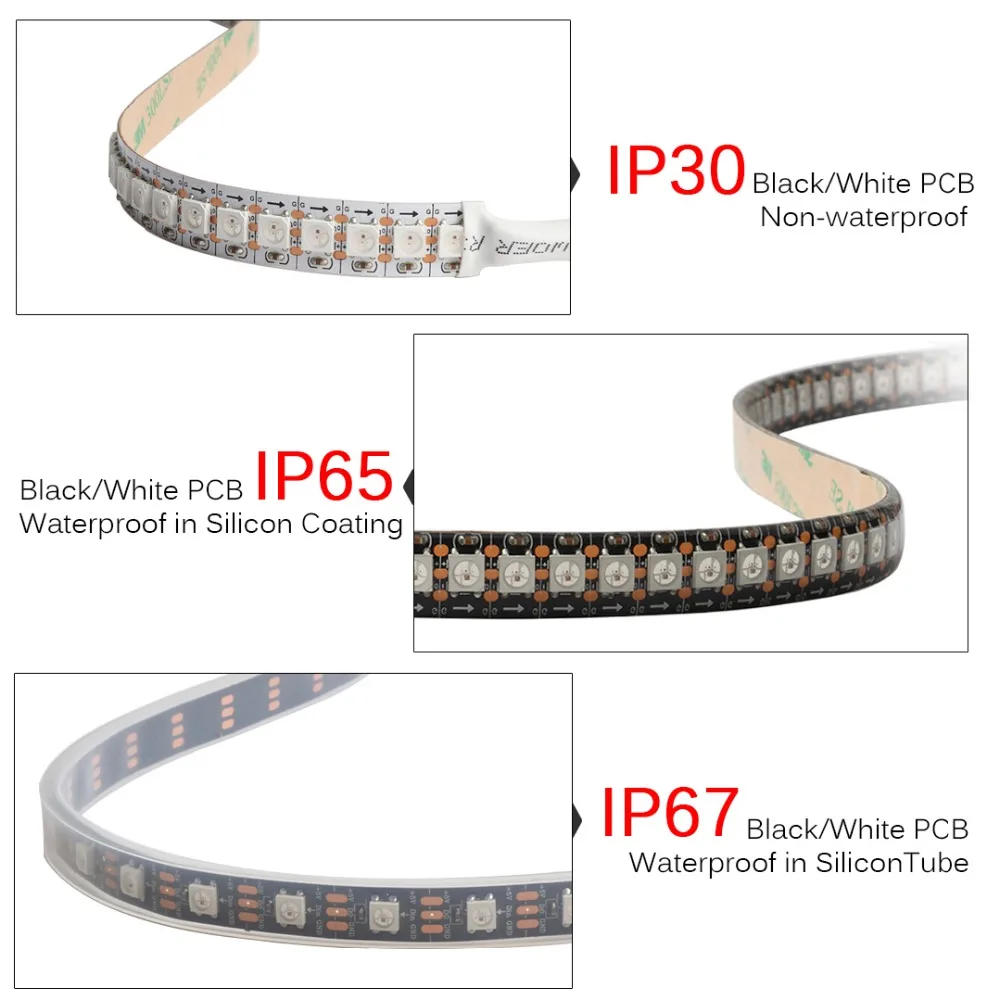 DC5V WS2812B LED Strip 1/2/3/4/5m 30/60/144 Pixels/Leds/m Smart Led Pixel Strip With Controller TV Background Wall Car Decor JQ