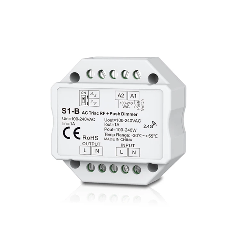 New Led Triac dimmer AC 220V Built-in Dimmer 220V 240V AC Triac RF Dimmer Output 100-240VAC 1A 240W Push Dimmer Switch S1-B