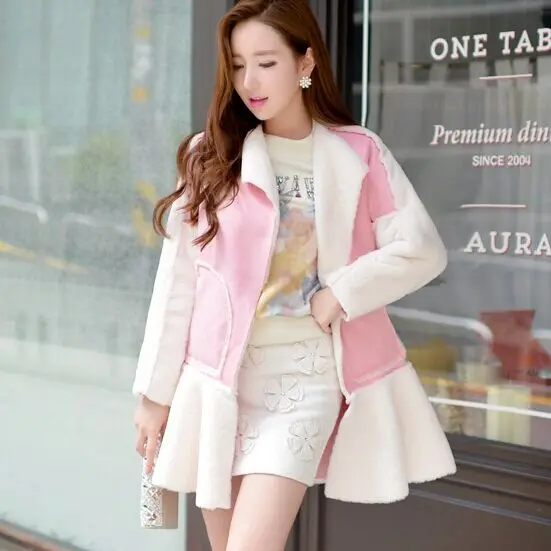 Cheap DABUWAWA 2016 Brand Winter Jacket Women Ruffle Slim Elegant Fashion Long Suede Parka Women Light Pink Women Clothing Plus Size