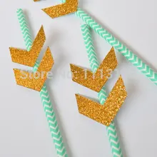 На заказ дешевые золотые украшение для бокалов стрела перо Cheveron Аква соломинки обручение день рождения Свадебный душ Свадебная вечеринка бумажные соломинки