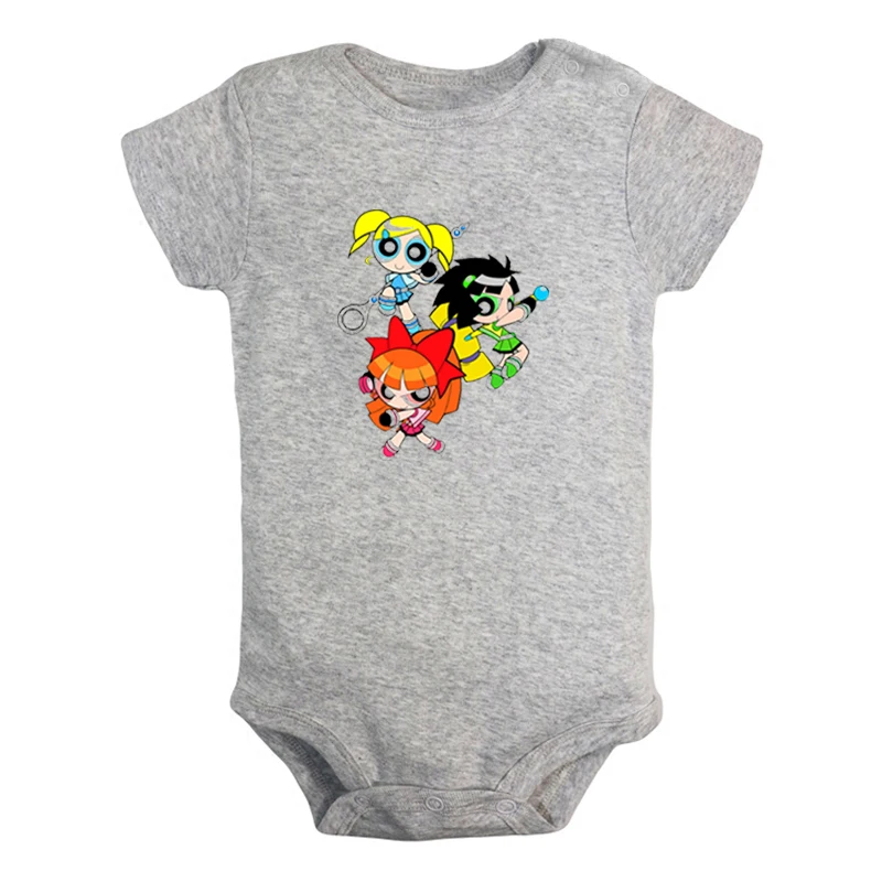 ieBodysuits1268G Powerpuff/Одежда для новорожденных девочек и мальчиков с рисунками цветов, пузырей, бабочек, комбинезон с короткими рукавами, хлопок - Цвет: ieBodysuits1268G