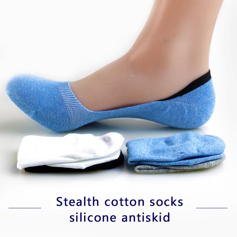 

P1701 Good quality Hot style Cotton Popular silicone antiskid Invisible Men Ankle Sock Breathable Antibacterial Socks 5Pair/Lot