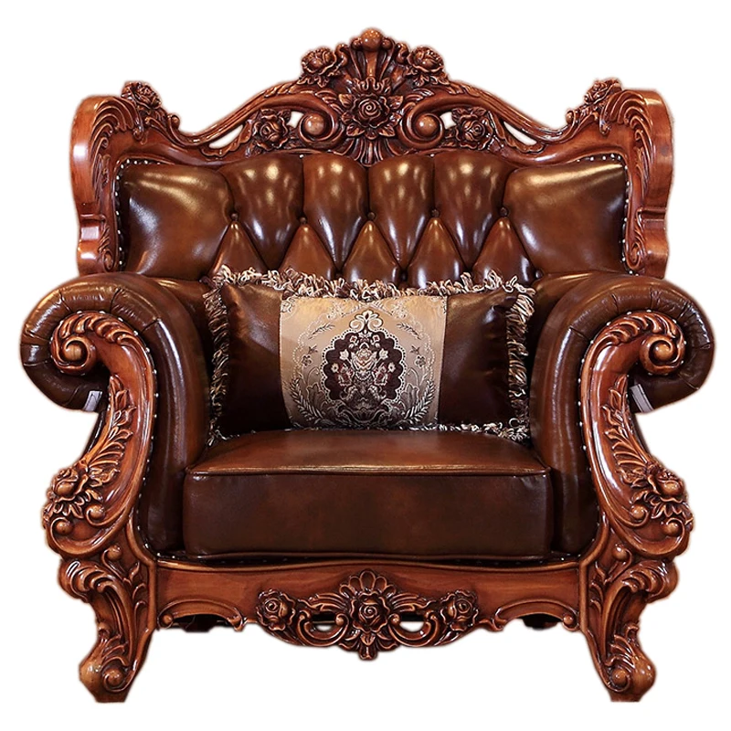 Hot classic European style solid wood leather sofa set living room furniture sillones puff asiento divano letto koltuk takimi