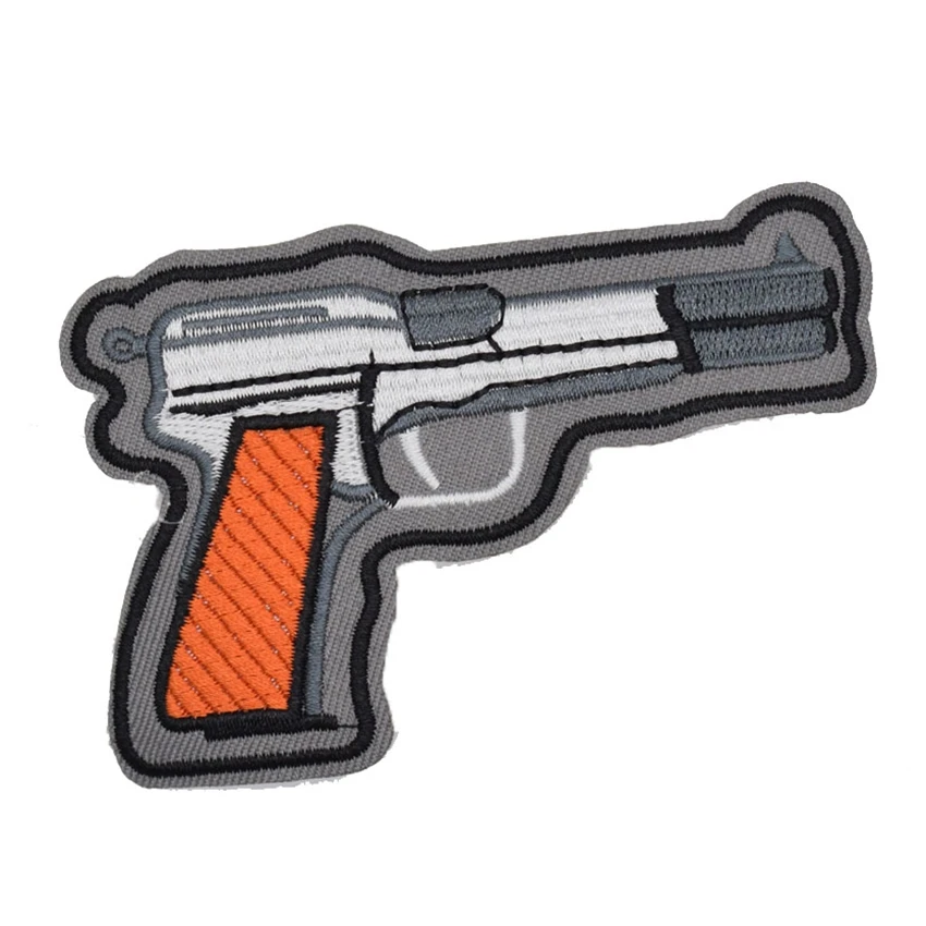 Revolver Hand Gun Embroidered Biker Jacket Patch Iron on Sew On Badge Transfer