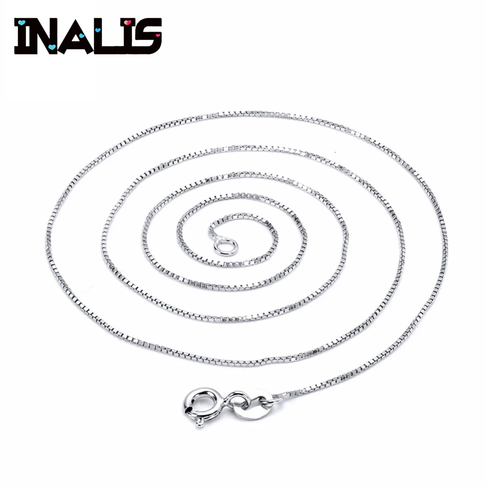 

INALIS Simple Real 925 Sterling Silver Box Chain Lead & Nickel Free Fashion Spring-ring-clasps 45cm Charming Chains for Pendant