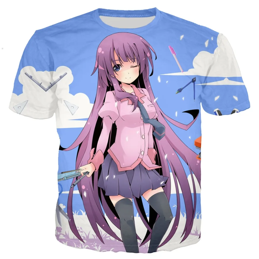 

YX Girl 2018 Summer Unisex Tops Tees Bakemonogatari Tshirt For Men Women Short Sleeve O-neck T shirt Streetwear Dropshipping