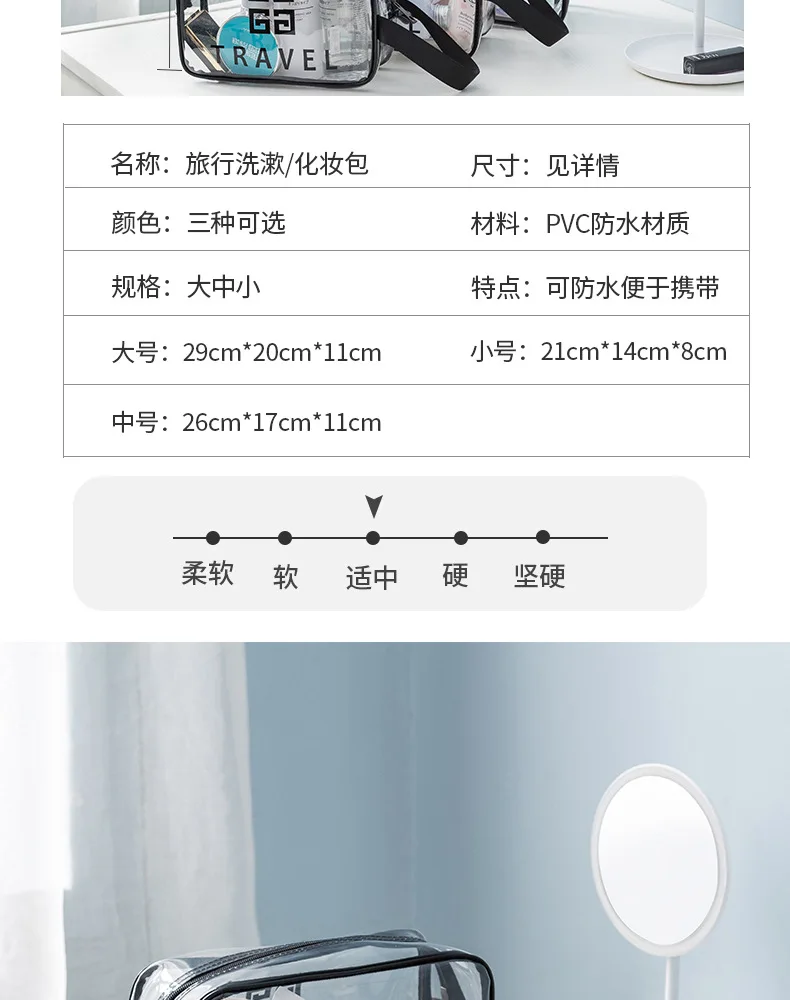 Большая вместительная портативная Водонепроницаемая дорожная сумка для хранения, Прозрачная ПВХ Косметическая карманная сумка, мочалка, органайзер для багажа