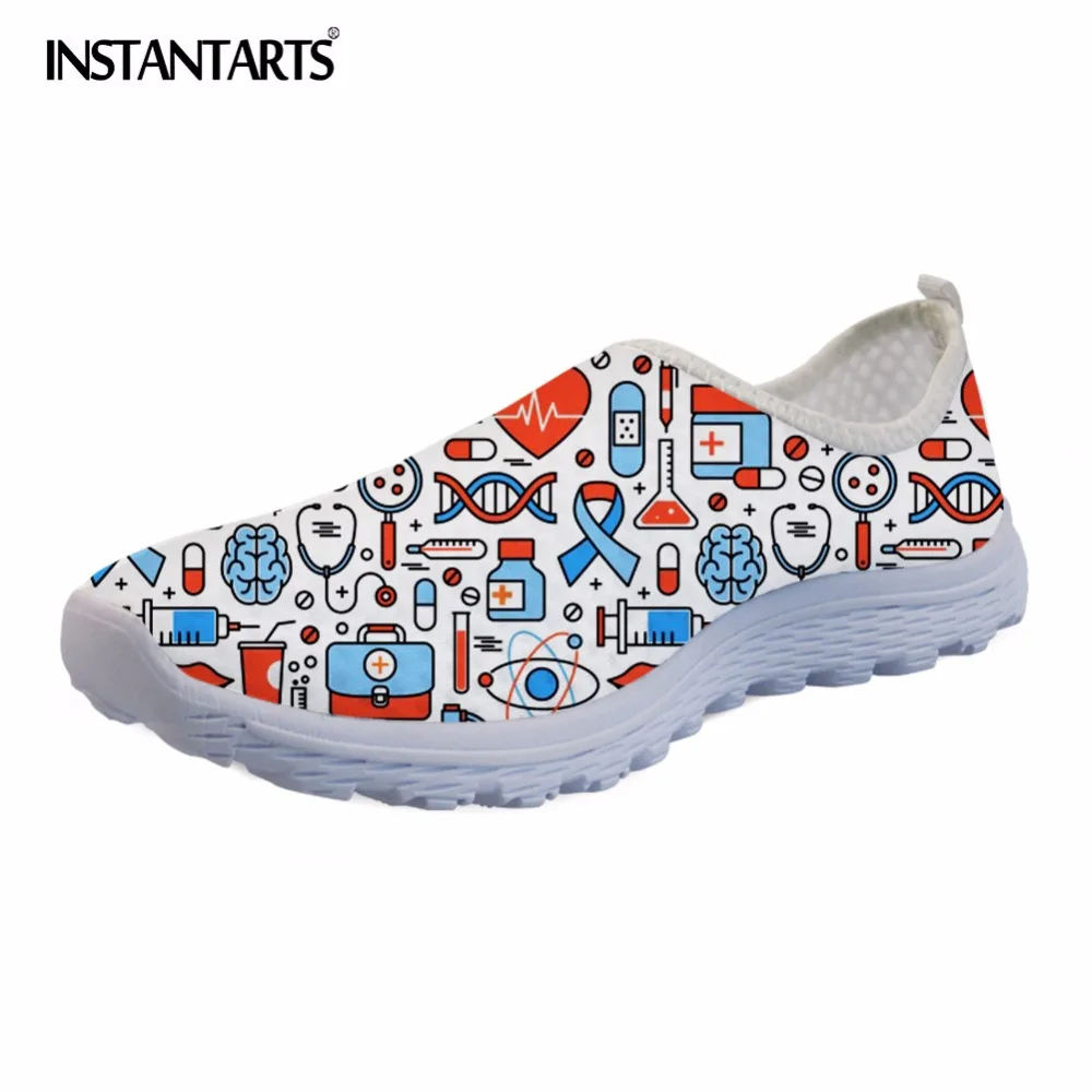 

INSTANTARTS 2018 Nurse Print Women Summer Flat Shoes Light Weight Slip On Sneakers for Girls Lady Breathable Mesh Walking Flats
