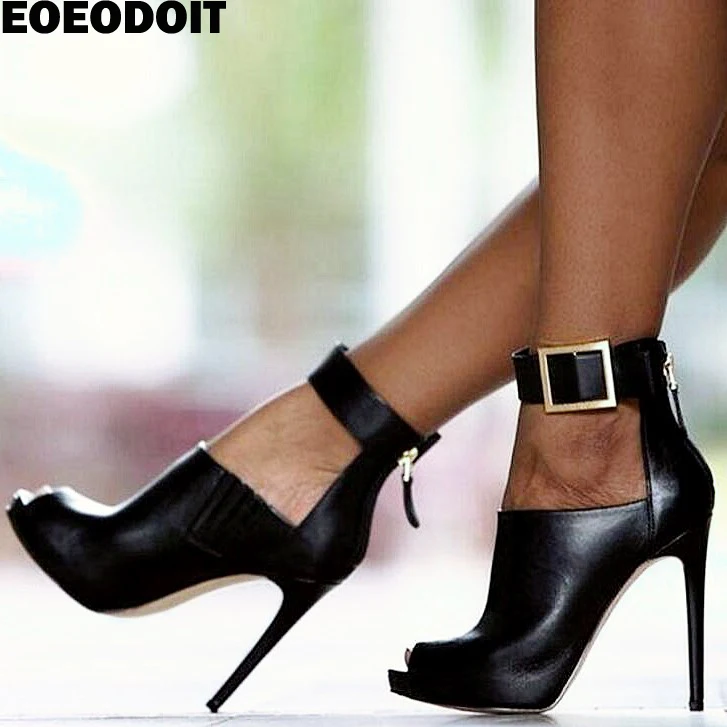 

EOEODOIT 2019 Spring Summer Pumps Super High Heel 11.5 CM Stiletto Leather Shoes Sexy Peep Toe Ankle Buckle Wrap Sandals Size 42