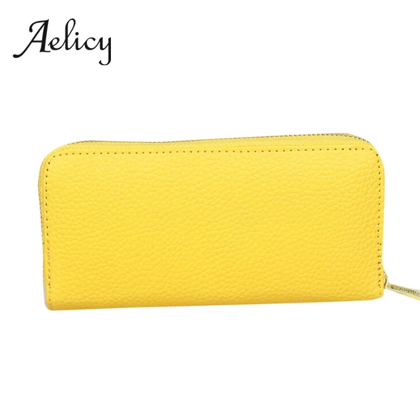 

Aelicy women wallet long zipper coin purse pure color pu leather storage clutch bag multi-function card purse long phone handbag