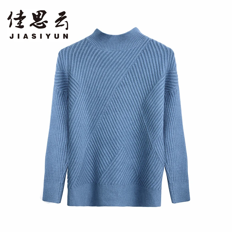 JIASIYUN Loose Women Sweater Turtleneck Solid Blue Knitting Sweater Casual Long Sleeve Pullovers Female Tops JIASIYUN Loose Women Sweater Turtleneck Solid Blue Knitting Sweater Casual Long Sleeve Pullovers Female Tops