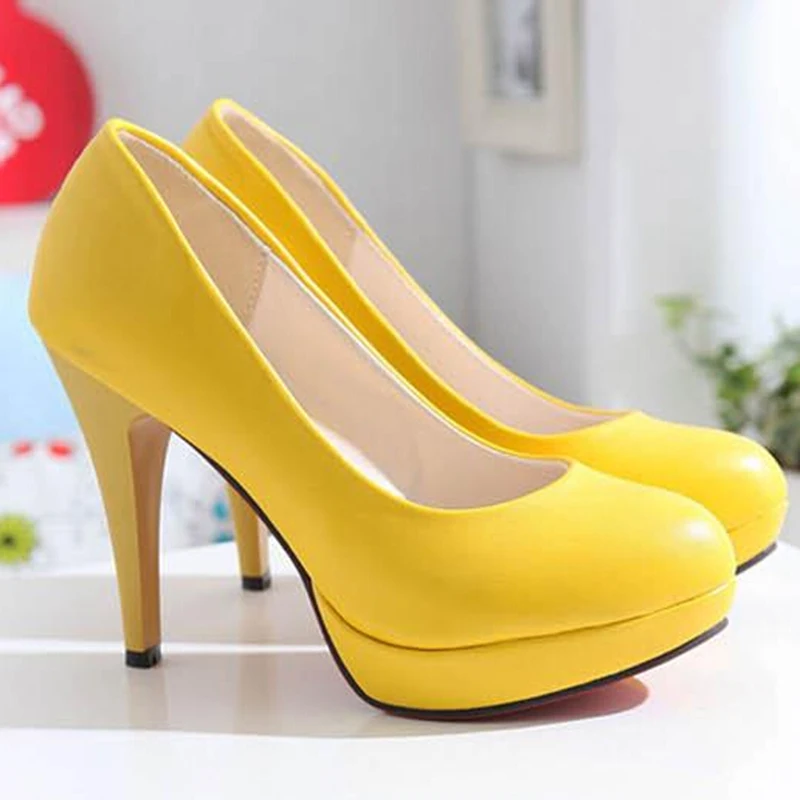 candy color wedding shoes platform high heeled yellow black brief single pumps shoes