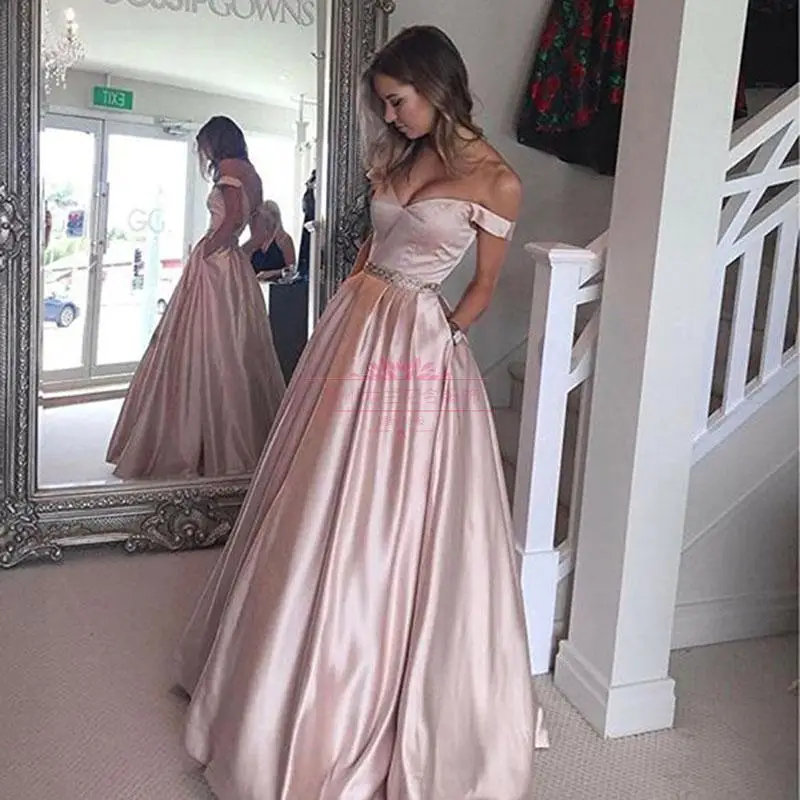 Robe de soriee красное/розовое вечернее платье с открытыми плечами сексуальное Длинное Макси Платье женское Элегантное Длинное атласное вечернее платье для выпускного вечера Vestido - Цвет: Розовый