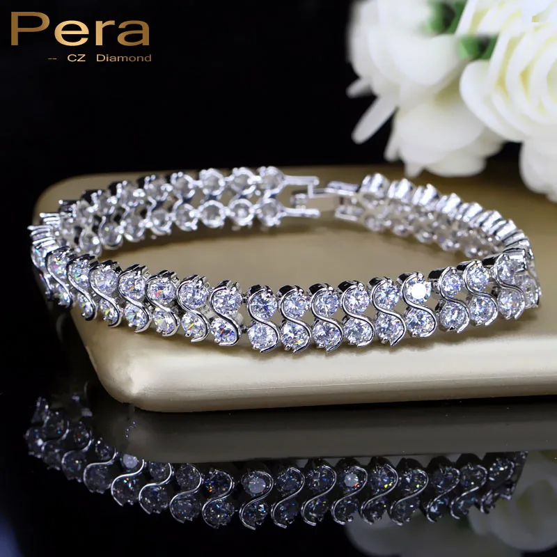 Pera роскошный австрийский кристалл высокого качества прозрачный кубический цирконий камень двойной круглый свадебные браслеты, свадебные украшения для женщин B011