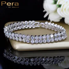 Pera роскошный австрийский кристалл высокого качества прозрачный кубический цирконий камень двойной круглый свадебные браслеты, свадебные украшения для женщин B011