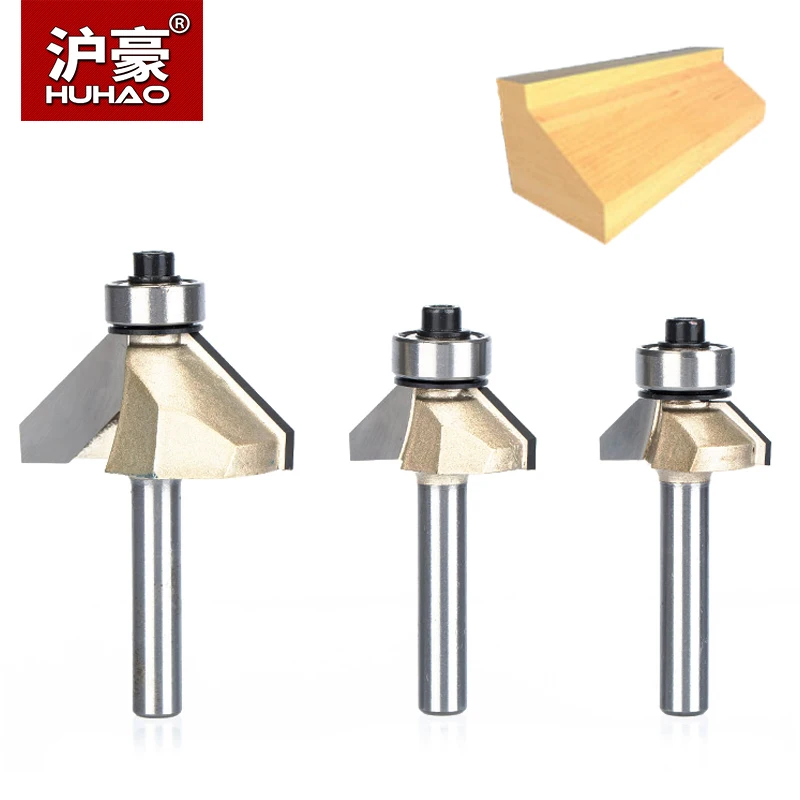 HUHAO 1pcs 1/4&quot Shank Chamfer Cutter Router Bits for wood Horse Nose Bit 45 Deg CNC Woodworking Tools two Flute endmill | Инструменты