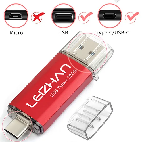 LEIZHAN USB C флеш-накопитель 256 ГБ TYPE-C флеш-накопитель USB 3,0 быстрая скорость Tipo C флеш-накопитель 16 ГБ 32 ГБ 64 ГБ 128 Гб Память USB флешка 512G - Цвет: Type c-USB 3.0-Red