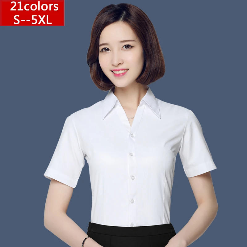 夏白半袖シャツ Ol 16 ホット女性のファッション白ブラウス作業服オフィストップスシャツ S 5xl Office Tops Women White Blousewhite Blouse Aliexpress
