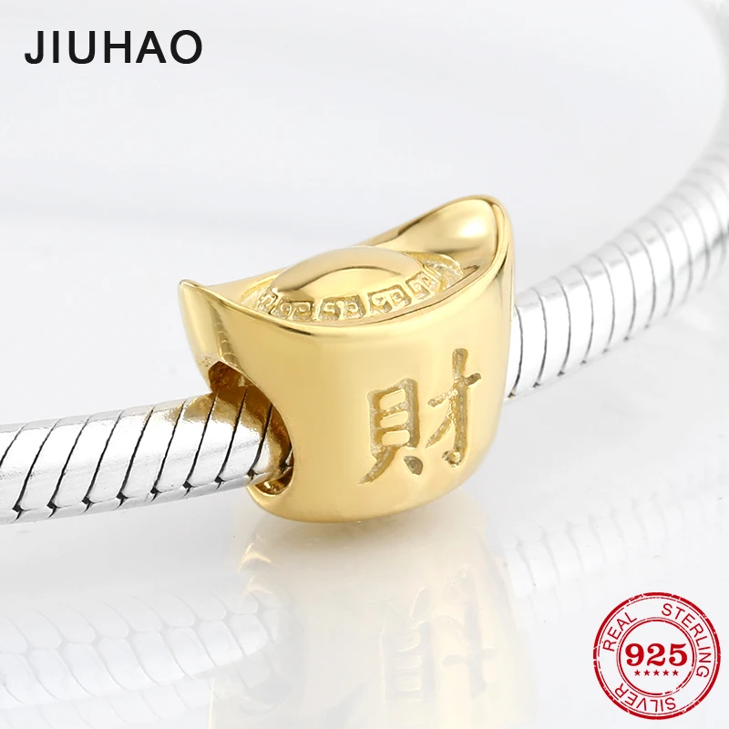 

Fashion luxury 925 Sterling Silver wealth gold ingot beads Fit Original Pandora Charm Bracelet Jewelry making