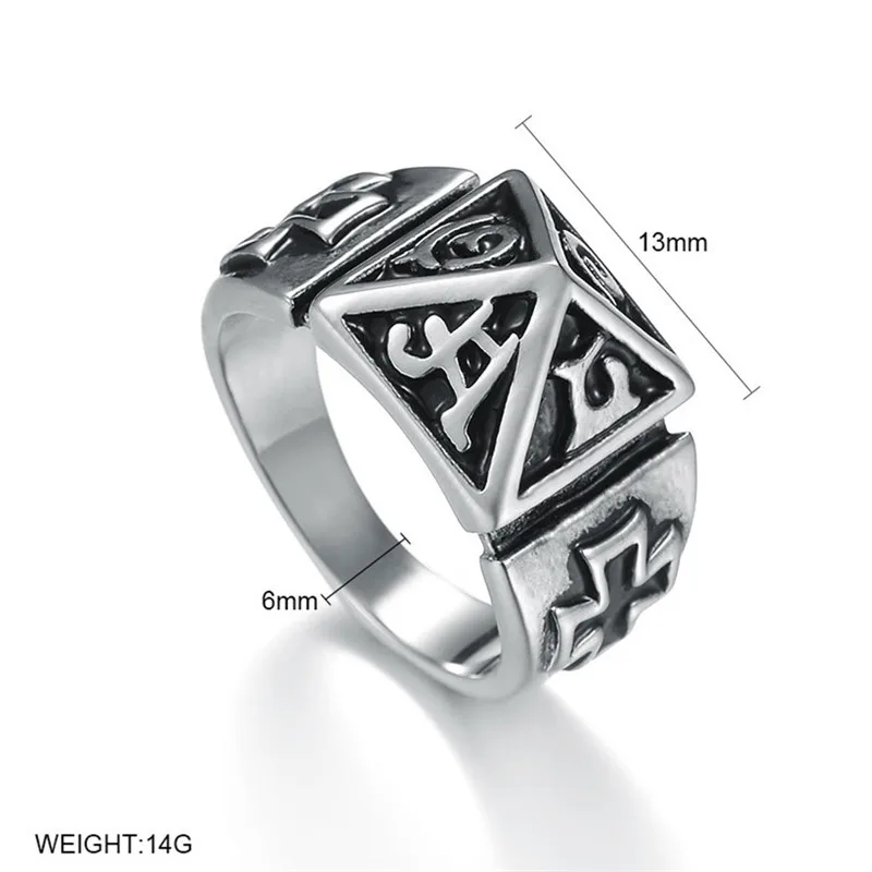 

Punk Men Cross Triangle Eye of Providence Illuminati Pyramid All Seeing Eye Stainless Steel Male Punk Ring Jewelry