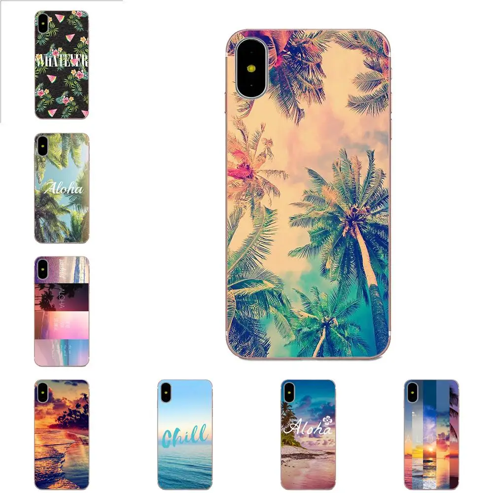В гавайском стиле с изображением пальм для Apple iPhone 4 4S 5 5C 5S SE 6 S 7 8 Plus X XS Max XR ТПУ