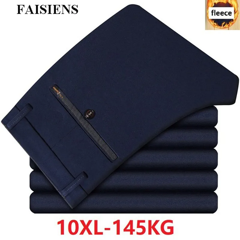 

FAISIENS Plus Size Men Suit Pants 8XL 9XL Straight Fleece Trousers Warm 10XL Thick Winter Autumn Formal Business Classic Pants