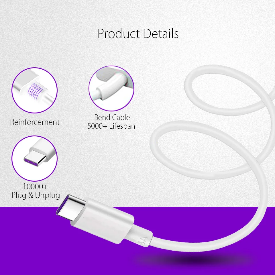 Оригинальный кабель 5A для Huawei SuperCharge USB Type C быстрая зарядка Cabel P20/Mate 10/Pro P10 Plus Honor V10