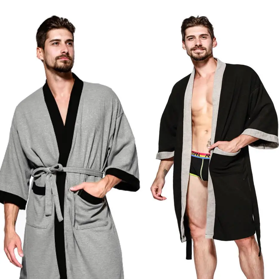 Мужская повседневная однотонная одежда, весенне-осенний халат, одежда для сна, халат для влюбленных, женский халат кимоно, свободное интимное белье, халаты