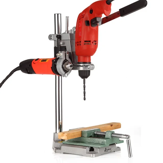 Double Clamp Electric Drill Stand Rotary Tool Holder Aluminum Press Bench Drill Frame Base DIY