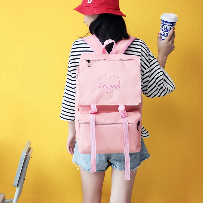 

Large Capacity Canvas Woman Backpack Korean Style With Lid Teen Girl Backpack Student Chic Schoolbag Solid Color Travel Backpck