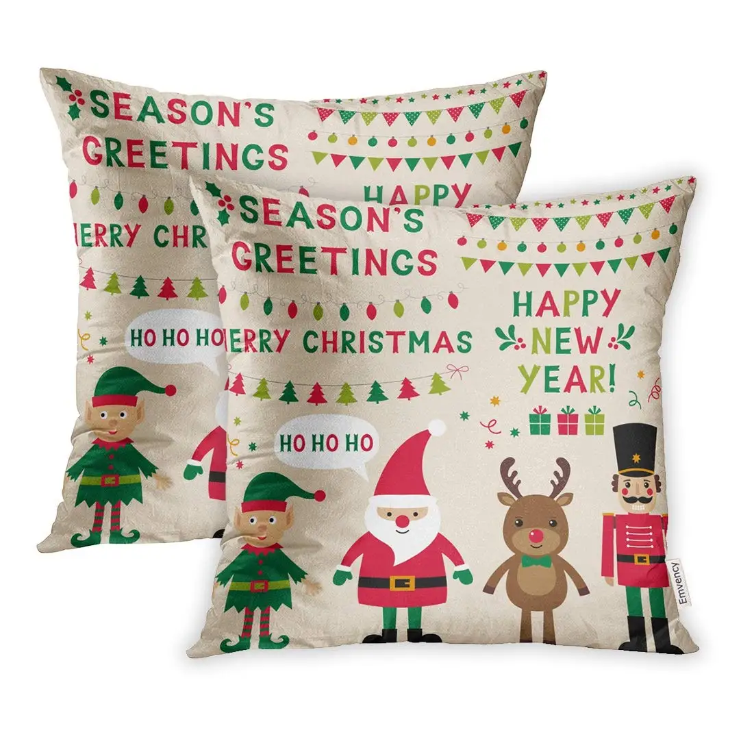 Christmas Characters Santa Elf Reindeer Nutcracker And Lettering Text In Hand Cover Cushion Pillowcase Square Case Print Pillow Case Aliexpress