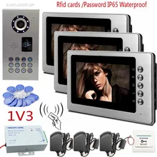 Rfid Keyboard IP65 Waterproof Video Door Phone Doorbell Intercom Infrared Night Vision Video Doorphone With 3pcs 7″ Color Indoor