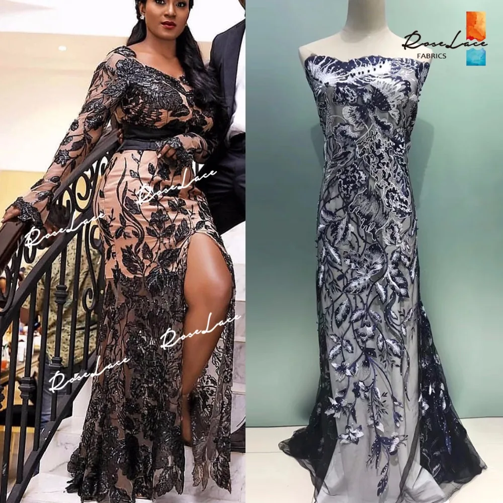 

New Arrival African French Beads Net Lace Fabric Unique Embroidery Guipure Design Nigreian Inidan Evening Party Dresses Fabrics