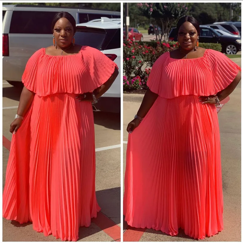 

2019 New style African women's clothing Dashiki fashion Pleated Pure color long dress